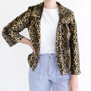 Vintage Jaclyn  Smith Faux Fur Fuzzy Leopard Print Crop Mob Wife Jacket S/C